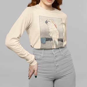White Cockatoo Japanese VTG Art Print Long Sleeve Graphic Tee T-shirt S M L XL